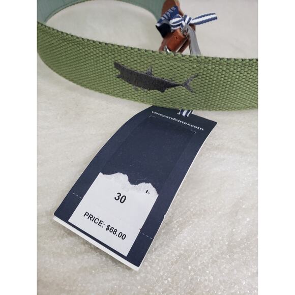 NEW SIZE 30 Vineyard Vines Canvas Green Olive Shark Belt Nautical Beach Fisherma - Picture 5 of 5